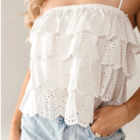 White Eyelet Ruffle Top - Picture 2 of 6